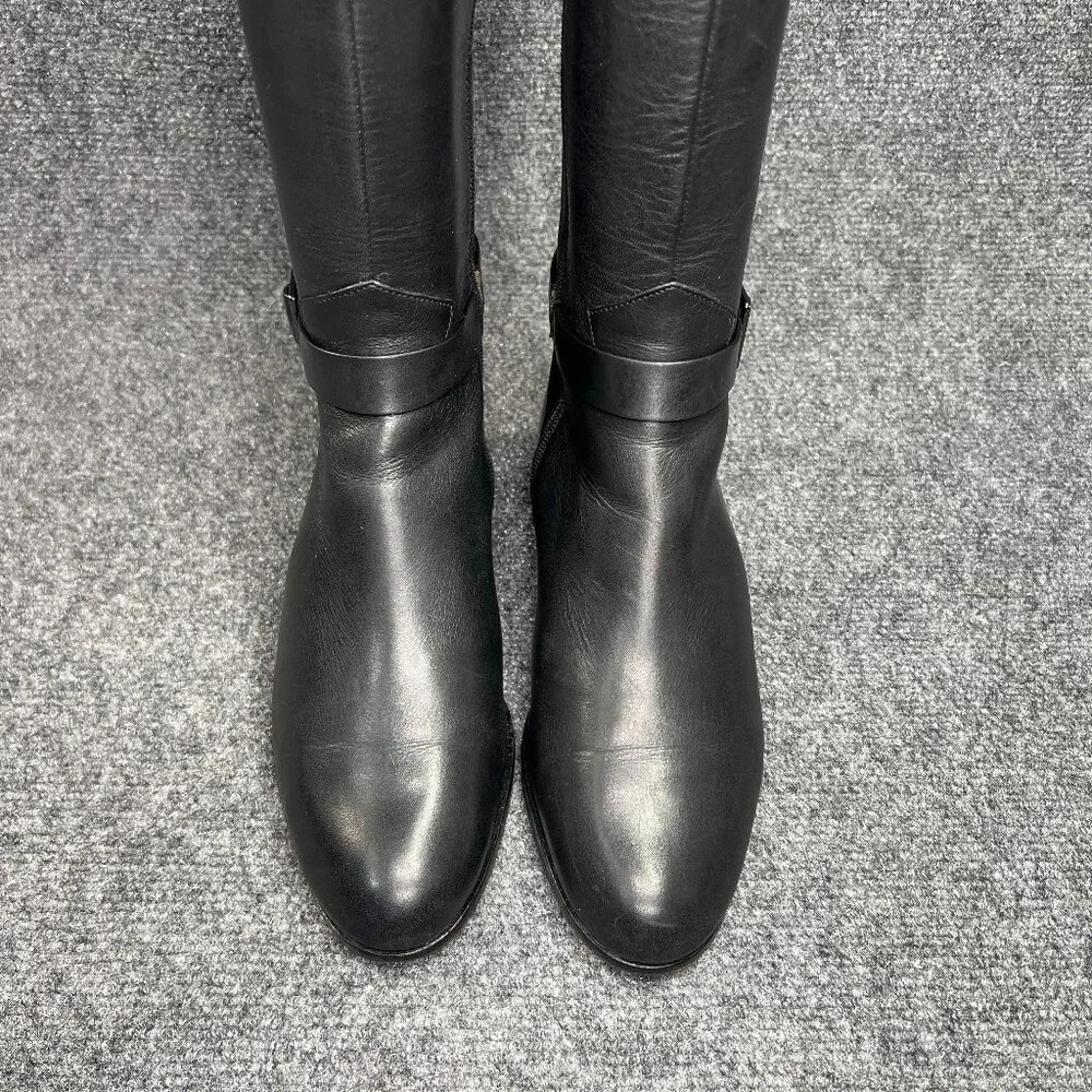 Via Spiga Tall Riding Boots Women's Size 7.5 Black Leather Buckle Knee High Boot